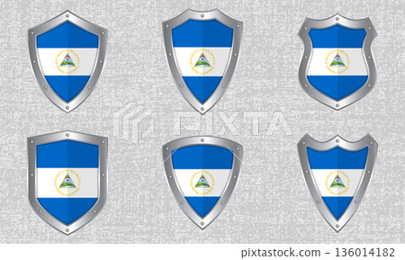 Set of metal shields with the Nicaraguan flag Set of metal shields with the Nicaraguan flag 136014182