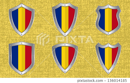Set of metal shields with the Romanian flag 136014185