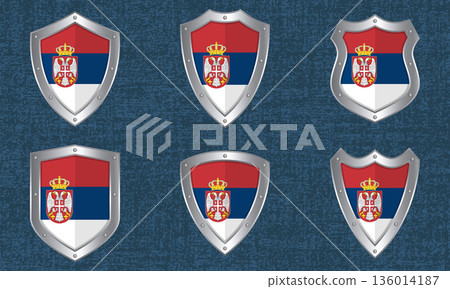 Set of metal shields with the Serbian flag Set of metal shields with the Serbian flag 136014187