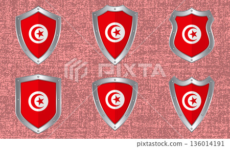 Set of metal shields with the Tunisian flag 136014191