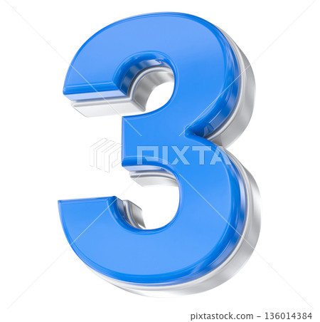 3d blue metal number 3 isolated on white 3d blue metal number 3 isolated on white 136014384