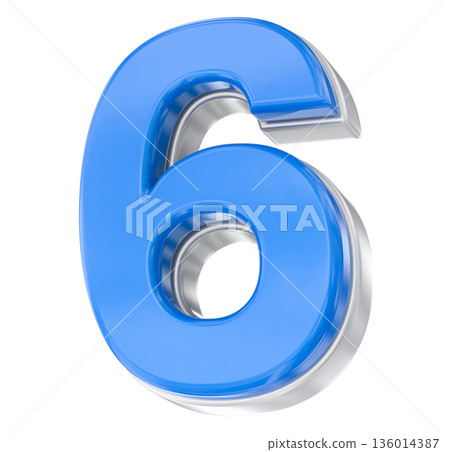 blue 3d number 6 isolated on white 136014387