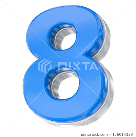 blue 3d number 8 isolated on white 136014389