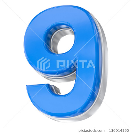 blue number 9 isolated on white blue number 9 isolated on white 136014390
