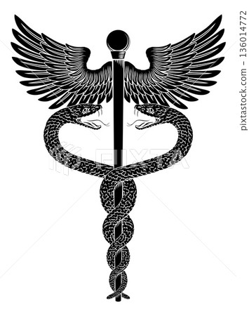 Caduceus Medical Asclepius Rod Doctor Symbol Icon 136014772