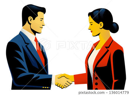 Business People Handshake Deal Retro Illustration Business People Handshake Deal Retro Illustration 136014779