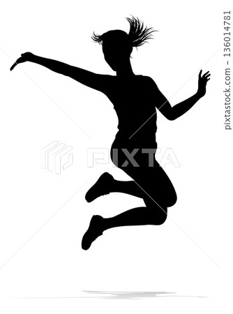 Happy Woman Jumping For Joy Silhouette Person 136014781
