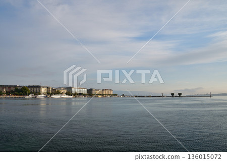 Early morning view of Lake Geneva, Switzerland, August 15, 2022 Early morning view of Lake Geneva, Switzerland, August 15, 2022 136015072