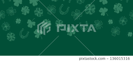 St. Patricks Day, clover pattern on green. Hand drawn illustrations St. Patricks Day, clover pattern on green. Hand drawn illustrations 136015316