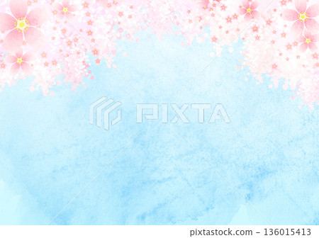 Watercolor style blue sky and cherry blossom background illustration 136015413