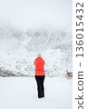 Person Standing in Snowy Mountains During Winter Fog. 136015432