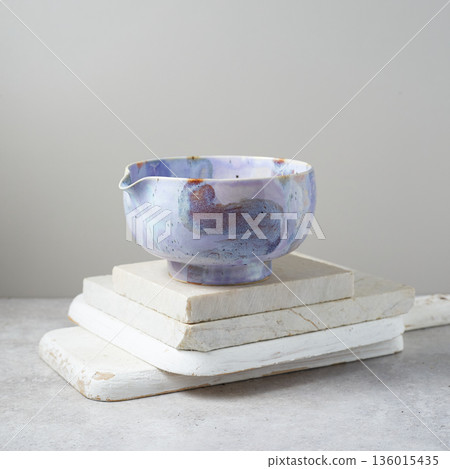Tea bowl ceramic on gray background. 136015435