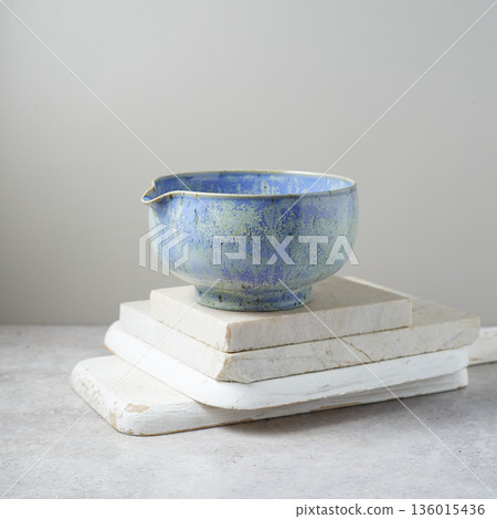 Tea bowl ceramic on gray background. Tea bowl ceramic on gray background. 136015436
