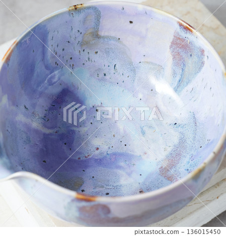 Tea bowl ceramic on gray background. Tea bowl ceramic on gray background. 136015450