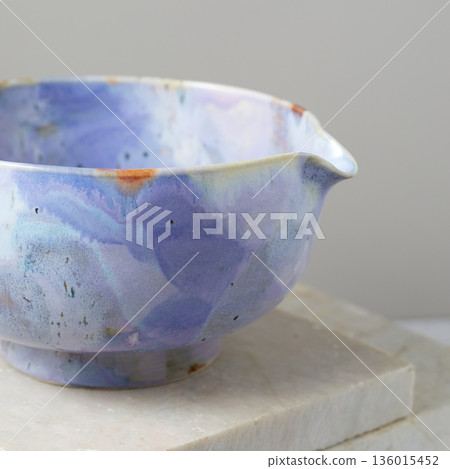 Tea bowl ceramic on gray background. 136015452