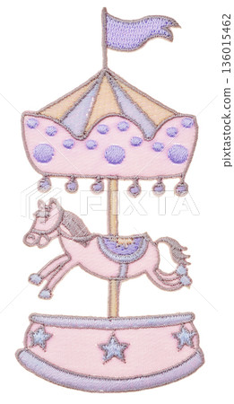 Pastel colored merry-go-round embroidered patch cut out on a white background Pastel colored merry-go-round embroidered patch cut out on a white background 136015462