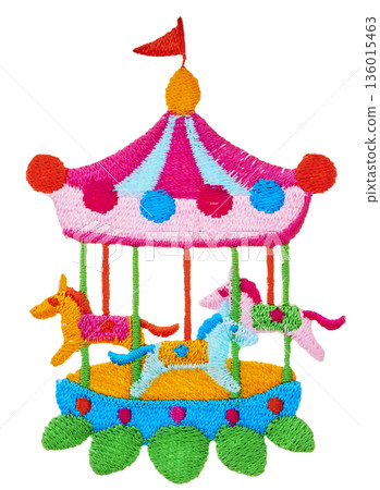 A colorful merry-go-round embroidered patch cut out on a white background A colorful merry-go-round embroidered patch cut out on a white background 136015463