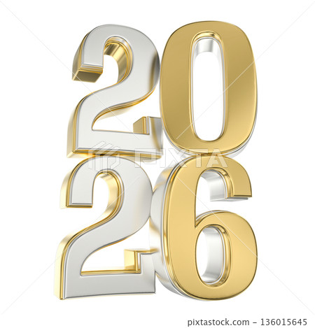 golden metal numbers2026 isolated on white background 136015645