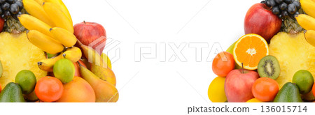 Wide Panorama of Various Fresh Tropical and Garden Fruits Wide Panorama of Various Fresh Tropical and Garden Fruits 136015714