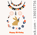 cute card with cute bunny and flower 136015756