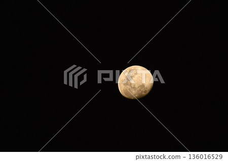 yellow half moon shining floating on sky in night yellow half moon shining floating on sky in night 136016529
