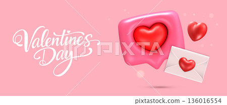 Valentines Day Sale Banner with 3D Hearts Valentines Day Sale Banner with 3D Hearts 136016554