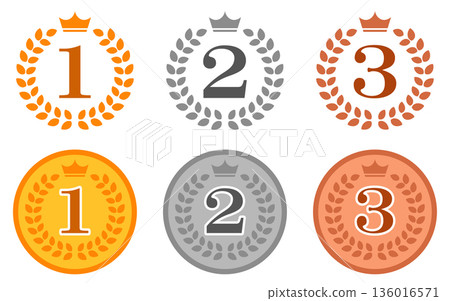 Set of ranking medals. Gold, silver, bronze. Icons. Set of ranking medals. Gold, silver, bronze. Icons. 136016571