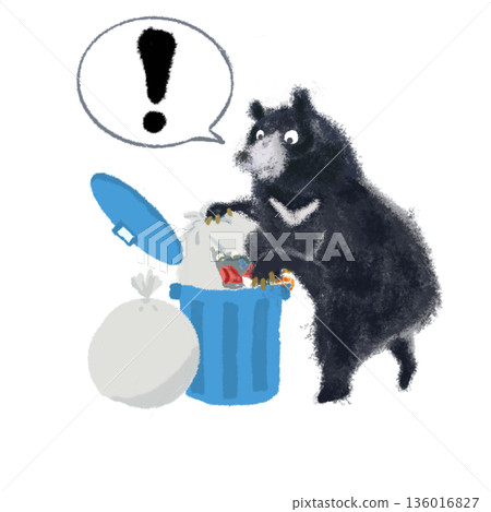 警示插圖:熊與烏鴉翻找垃圾桶 | 對話框,野生動物出沒警告,驚嘆號 警示插圖:熊與烏鴉翻找垃圾桶 | 對話框,野生動物出沒警告,驚嘆號 136016827