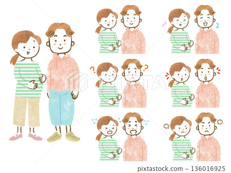 孕婦與丈夫臉部表情集 136016925