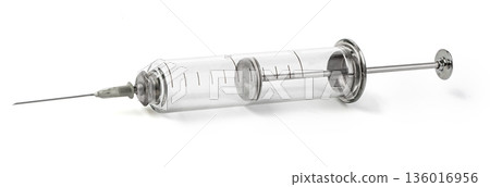 Vintage glass syringe showing antique medical tool for healthcare history Vintage glass syringe showing antique medical tool for healthcare history 136016956