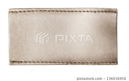 Blank leather tag with rough stitching on transparent background 136016958