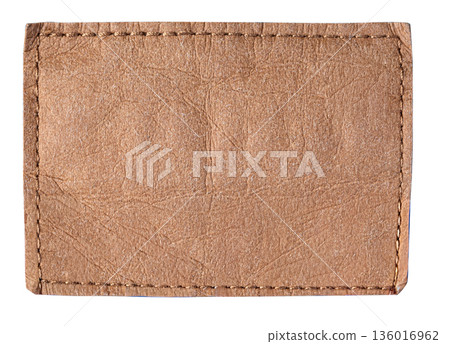 Blank brown leather patch with stitches on transparent background Blank brown leather patch with stitches on transparent background 136016962