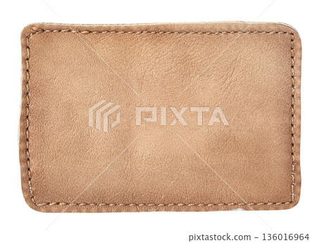 Blank brown leather patch with stitches and transparent background Blank brown leather patch with stitches and transparent background 136016964