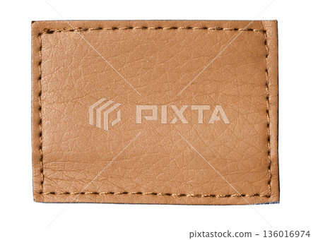 Blank rectangular leather label with stitching on transparent background Blank rectangular leather label with stitching on transparent background 136016974