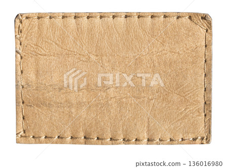 Blank brown leather tag with stitching and transparent background Blank brown leather tag with stitching and transparent background 136016980
