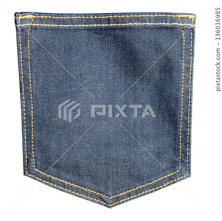 Blue raw denim jeans pocket with stitching details 136016985