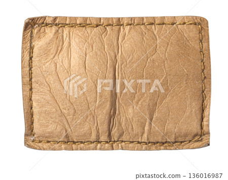 Blank brown leather jeans label patch with stitching 136016987