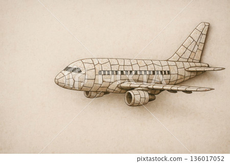 An airplane made from different pieces. Space for text. 136017052