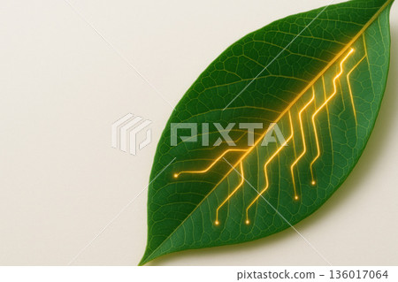 A green sheet with an illuminated digital diagram inside. Space for text. A green sheet with an illuminated digital diagram inside. Space for text. 136017064