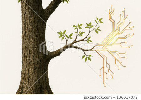 A tree with a branch that goes into electronic circuits. A tree with a branch that goes into electronic circuits. 136017072