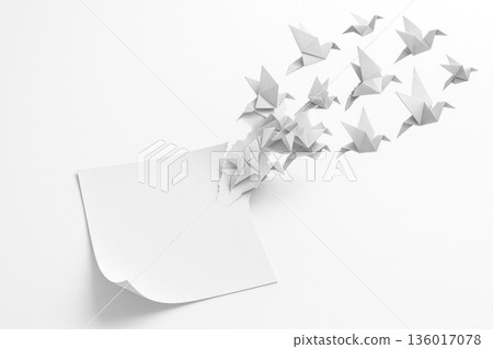 A paper sheet that turns into a flock of origami birds. A paper sheet that turns into a flock of origami birds. 136017078