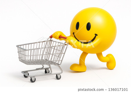 A yellow emoji with a shopping cart. 136017101