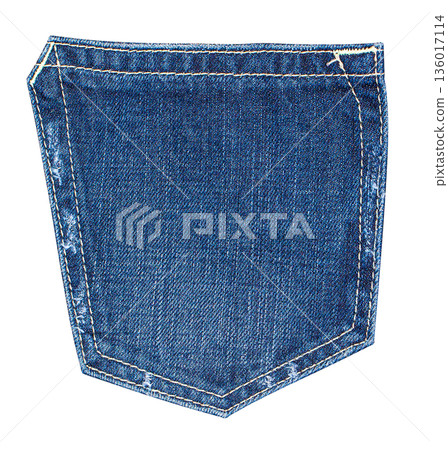 Blue denim jeans pocket with white stitching 136017114