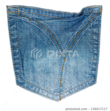 Blue jeans denim pocket with orange stitching 136017117
