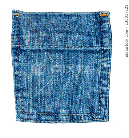 Blue denim jeans pocket texture with stitching on transparent background Blue denim jeans pocket texture with stitching on transparent background 136017122