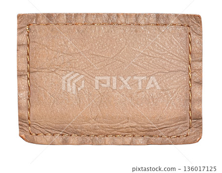 Blank brown leather tag with stitching and transparent background Blank brown leather tag with stitching and transparent background 136017125