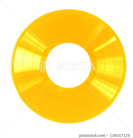 Golden vinyl record disc creating recognition and success 136017129