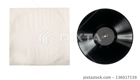 Vinyl record with blank sleeve mockup on transparent background 136017139