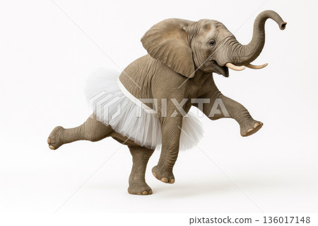 An elephant in a white tutu dances ballet. An elephant in a white tutu dances ballet. 136017148