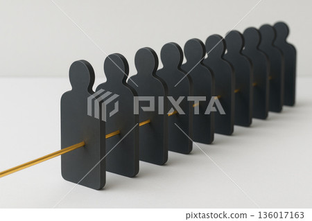 Figures of people connected by one golden line. 136017163